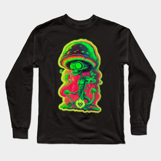 Psychedelic mushroom alien Long Sleeve T-Shirt by GreenKing